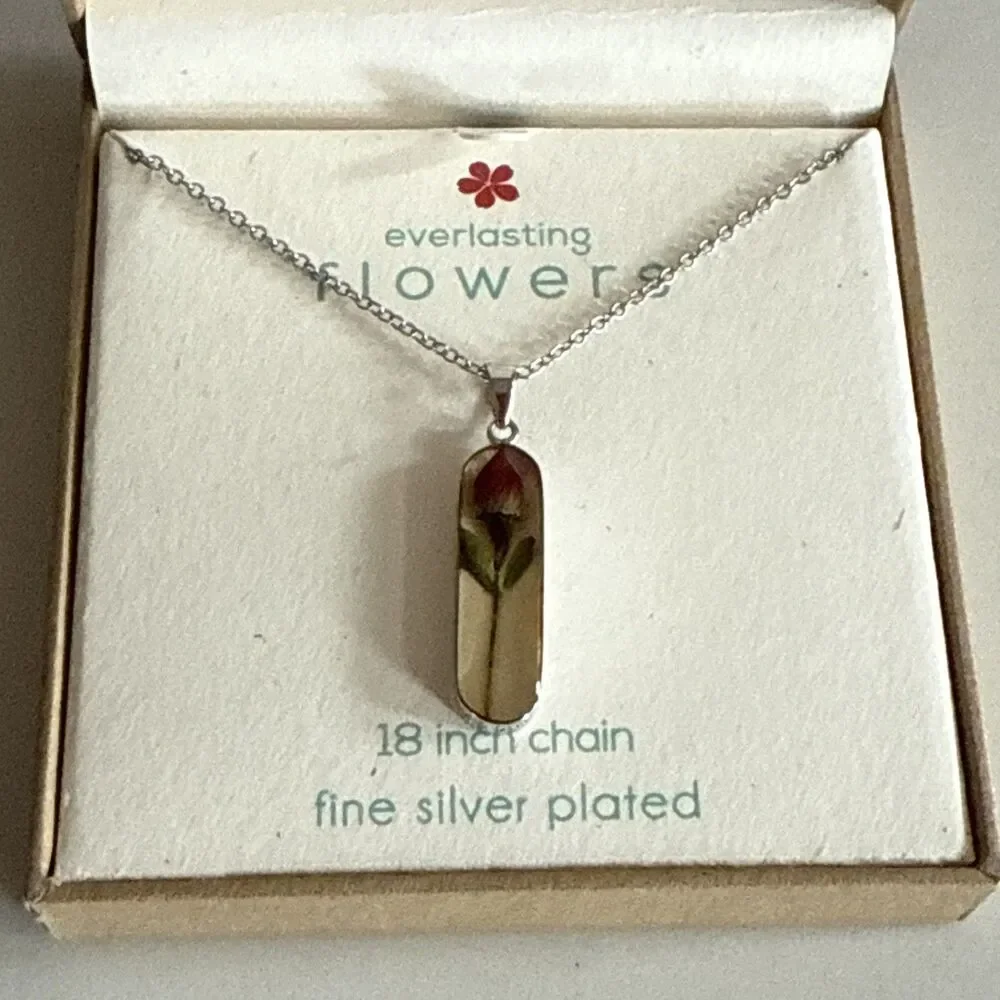 Seed & Sage Dried Flower Rose Necklace Fine Silver Plated NEW